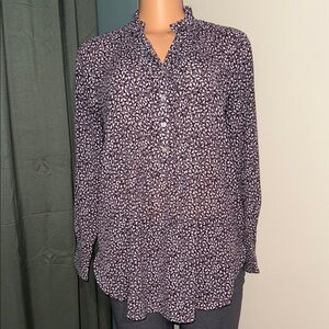 LOFT Black and White Floral Blouse